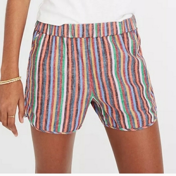 Madewell Pants - MADEWELL MULTI COLOR STRIPE ELASTIC WAIST PULL ON LINEN SHORT WITH POCKETS